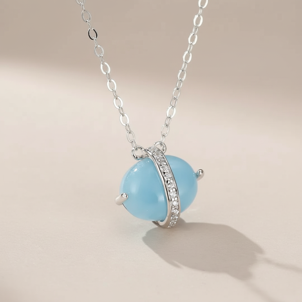 Collar Aguamarina "Galaxia Azul" Plata Dorada Oro 14K