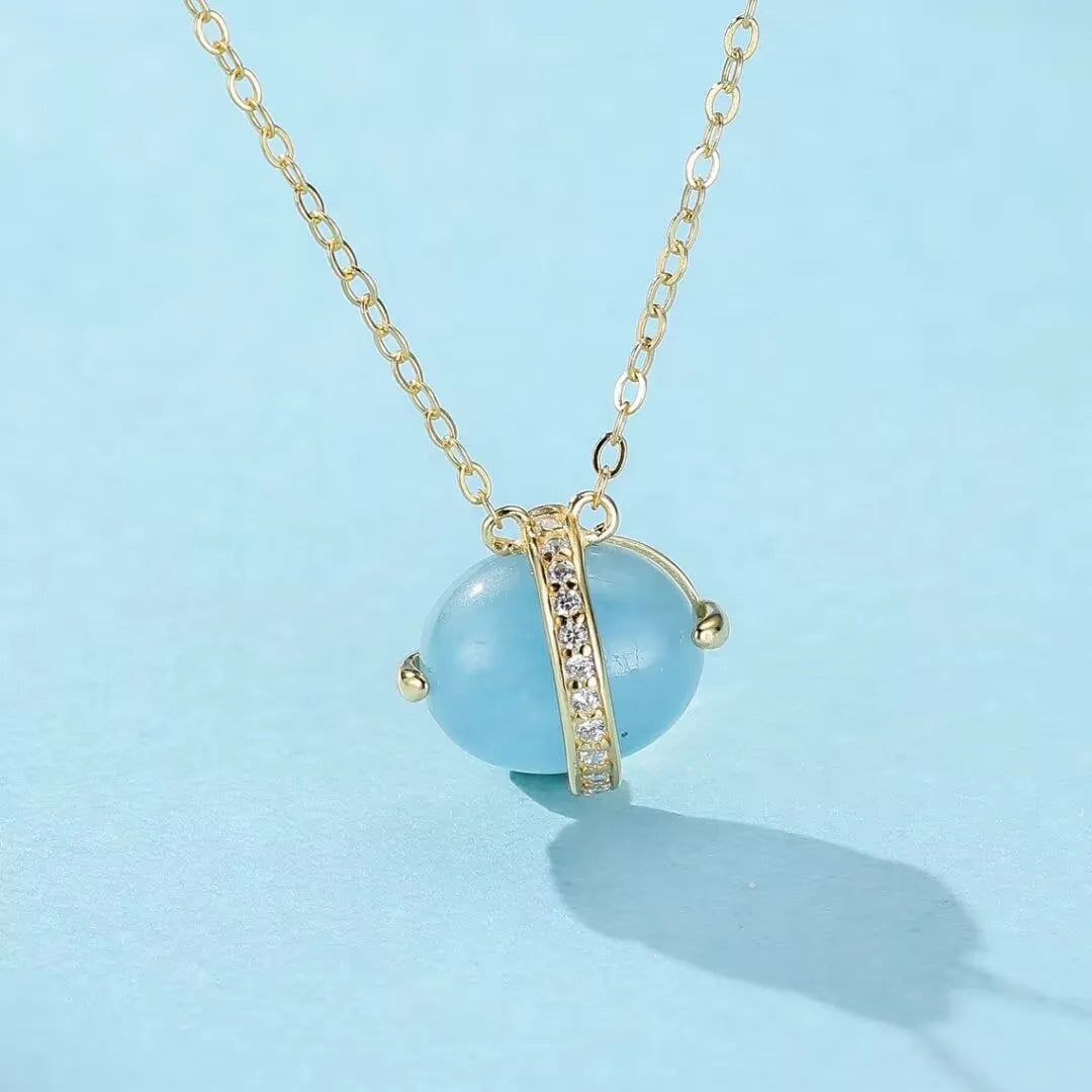 Collana Acquamarina "Galassia Blu" Argento Dorato Oro 14K