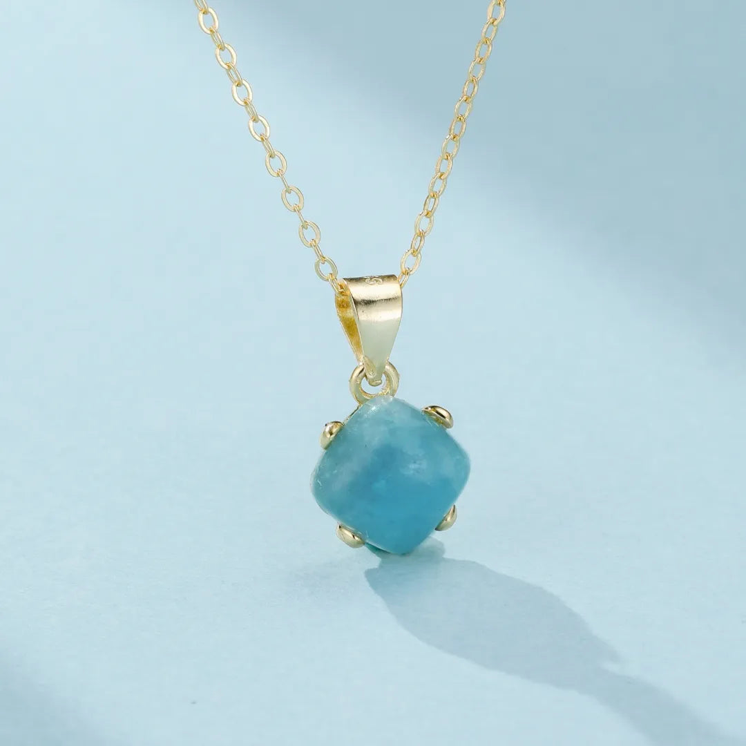 Collana Acquamarina "Onde di Serenità" Argento Dorato Oro 14K