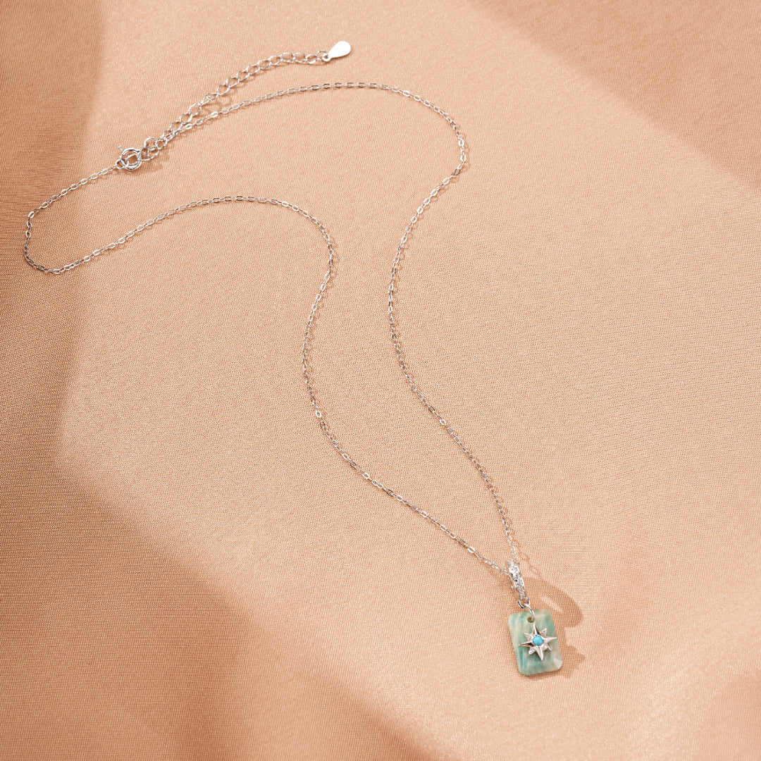 Collana in Amazonite e Turchese “Eclat Stellato” Argento Placcato Platino