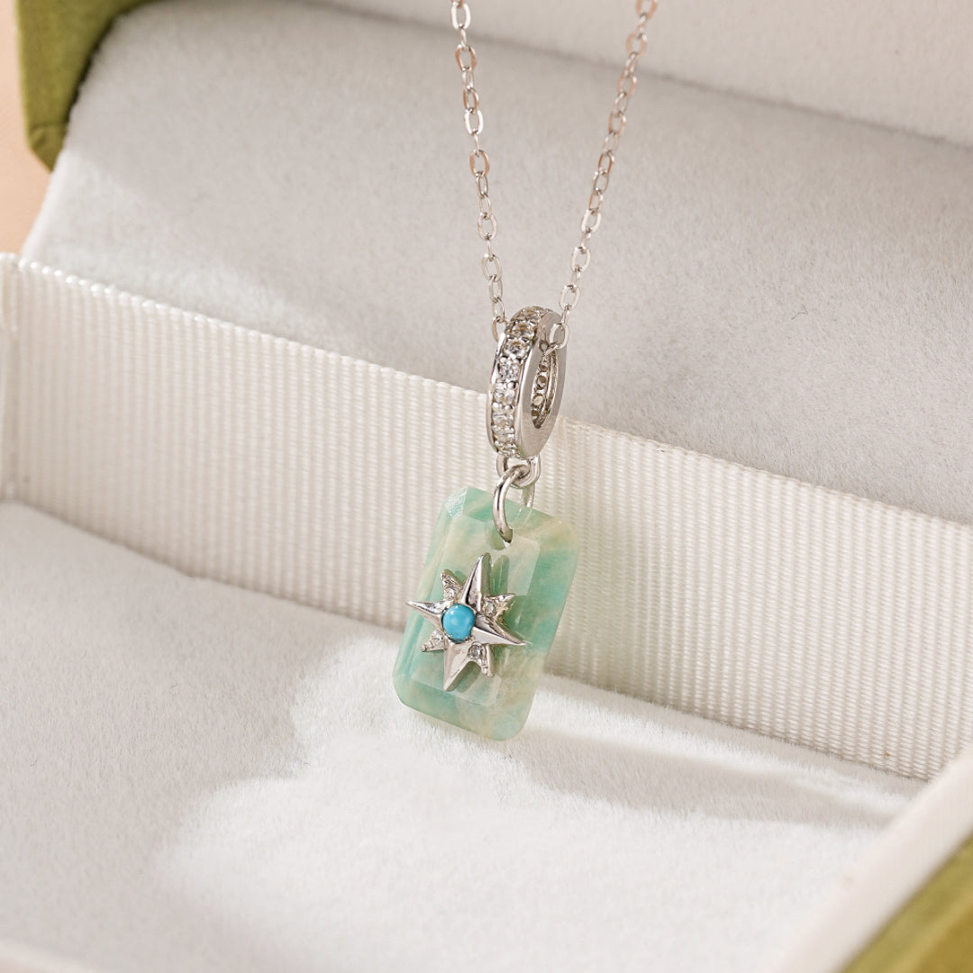 Collana in Amazonite e Turchese “Eclat Stellato” Argento Placcato Platino