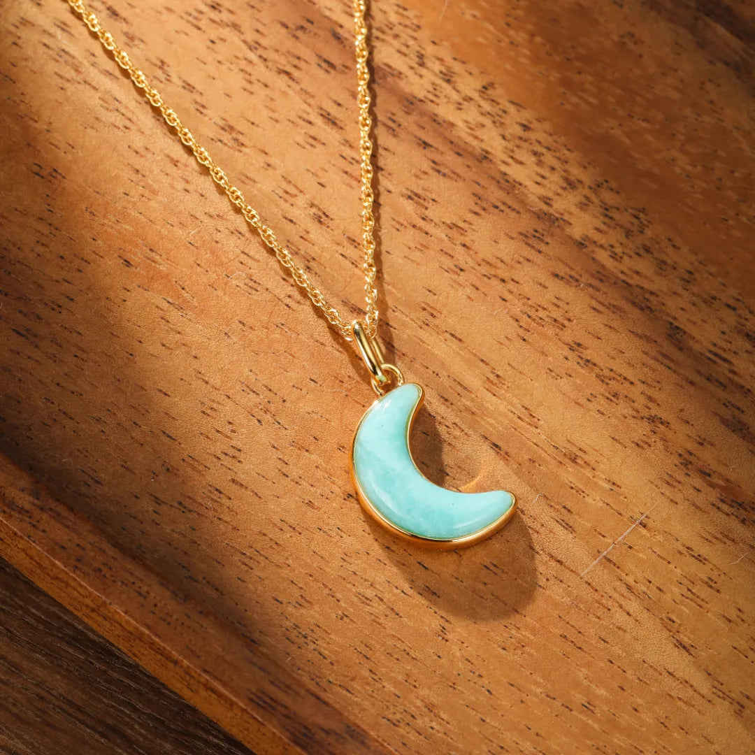 Collier Lune Amazonite "Lune Élégante" Argent Doré Or