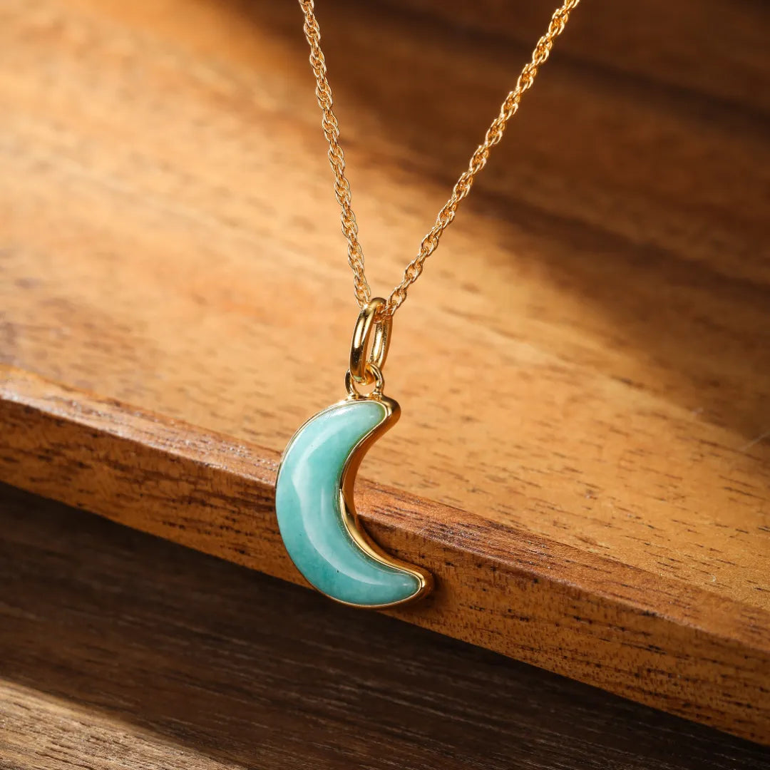 Collier Lune Amazonite "Lune Élégante" Argent Doré Or