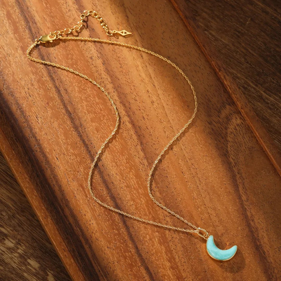 Collier Lune Amazonite "Lune Élégante" Argent Doré Or