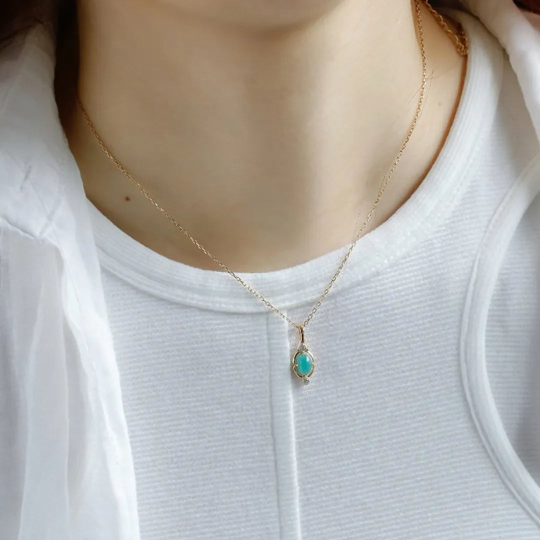 Collar Amazonita "Serenidad Dulce" Plata Dorada Oro