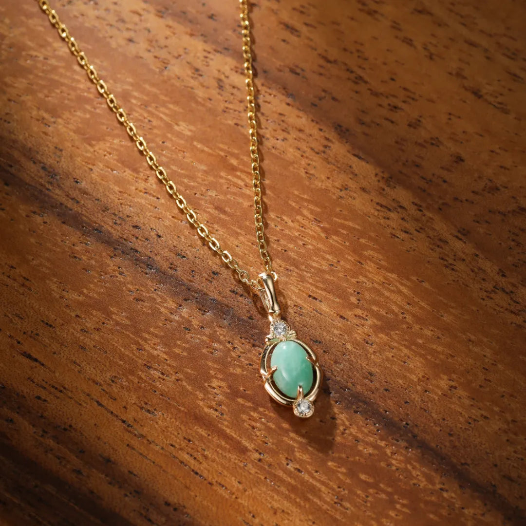 Collar Amazonita "Serenidad Dulce" Plata Dorada Oro