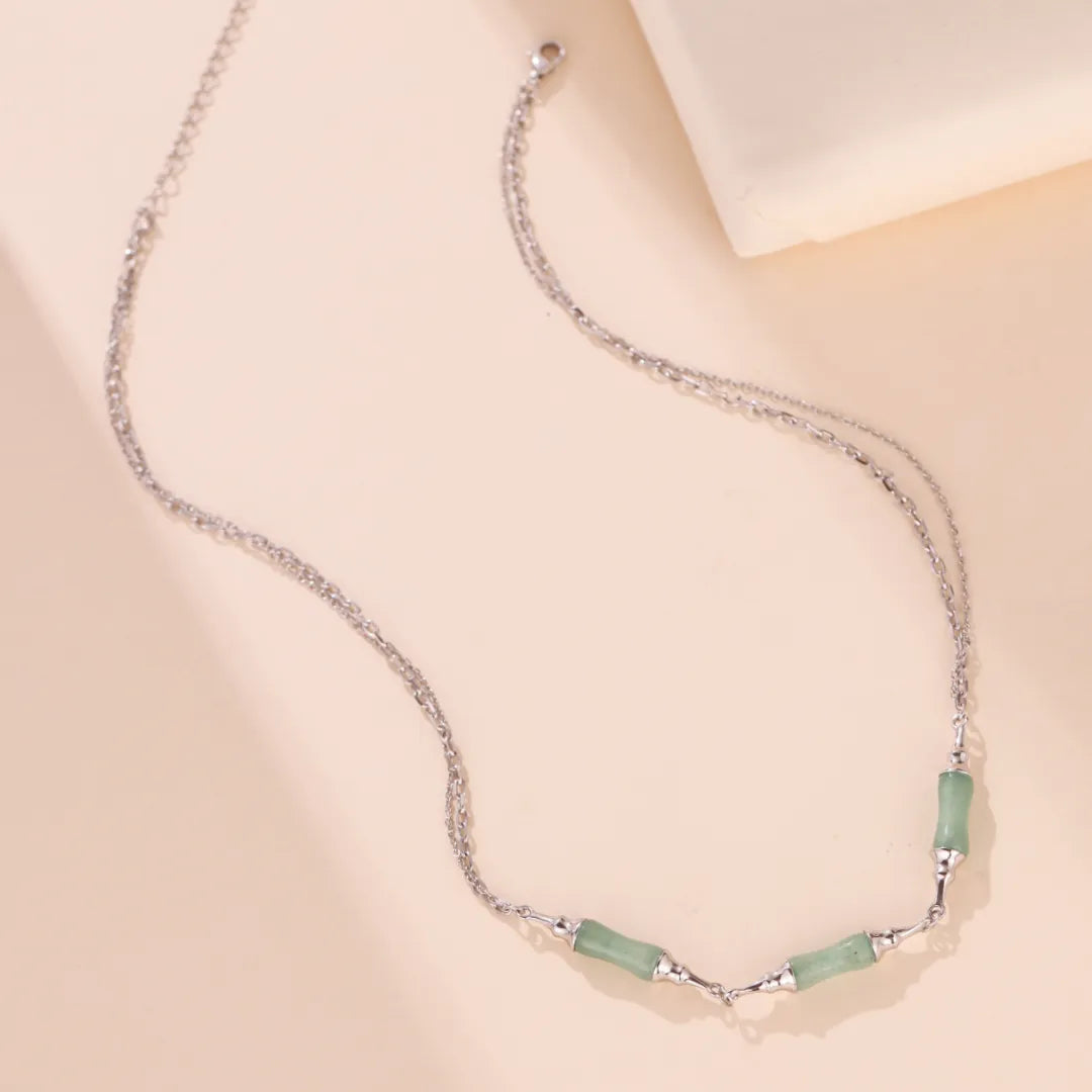 Collier Aventurine Bambou "Vert Harmonie" Argent