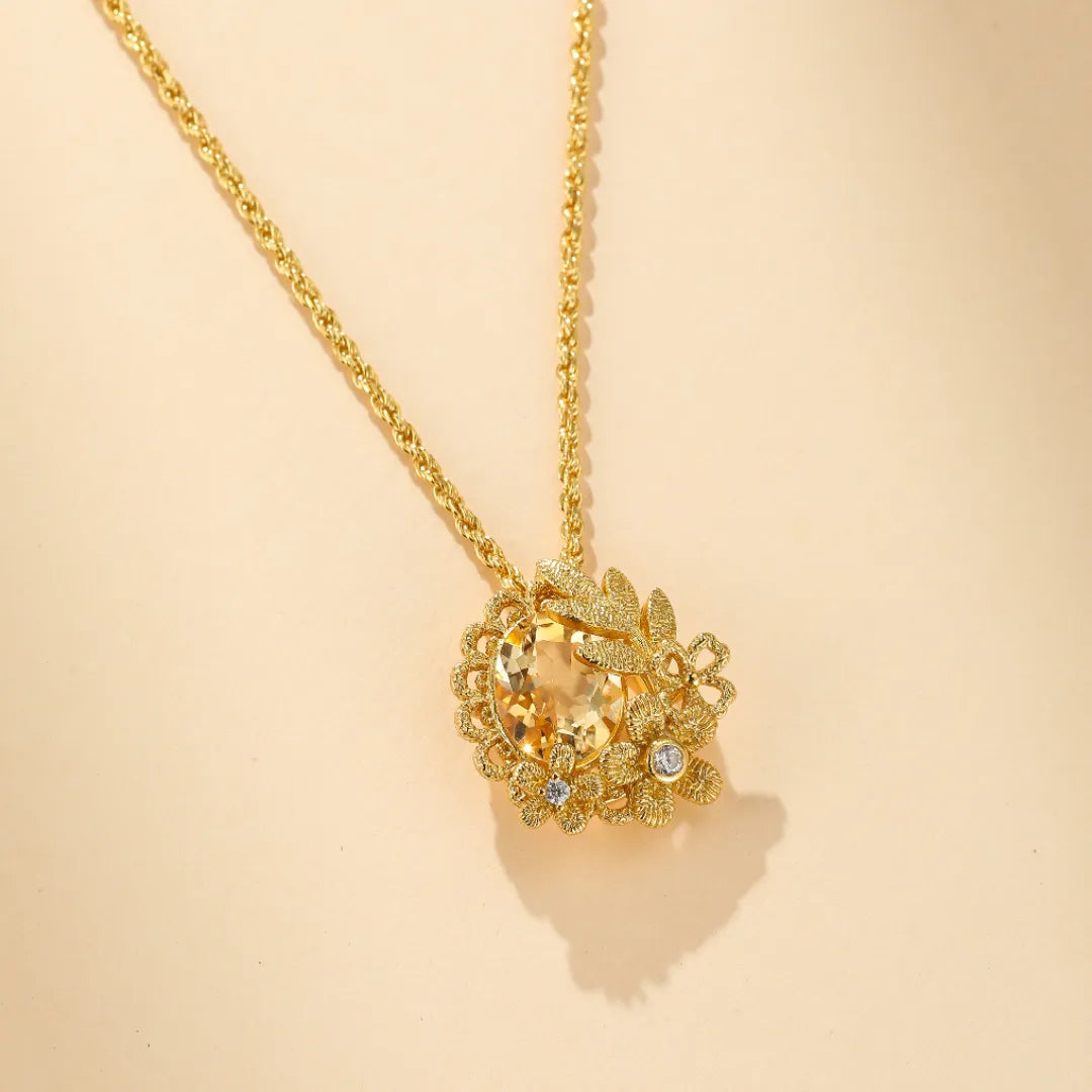Collier Citrine "Éclat Floral" Argent Doré Or