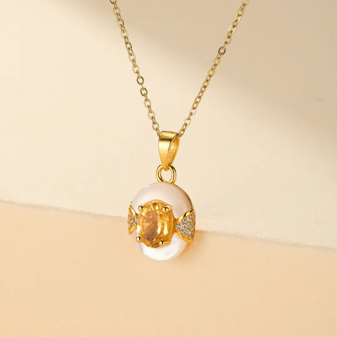 Collier Citrine et Nacre "Élégance Éternelle" Argent Doré Or