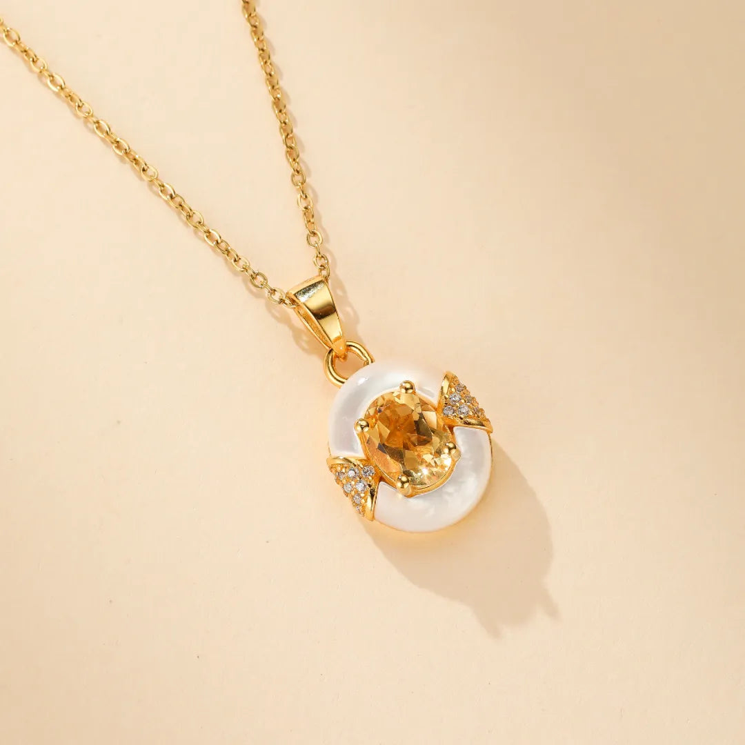 Collier Citrine et Nacre "Élégance Éternelle" Argent Doré Or