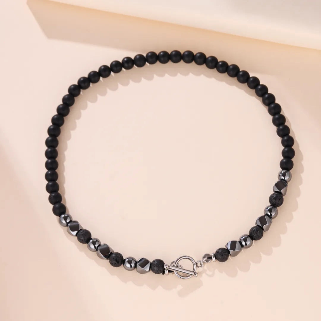 Collier Homme Hématite et Pierre de Lave "Puissance Sombre"
