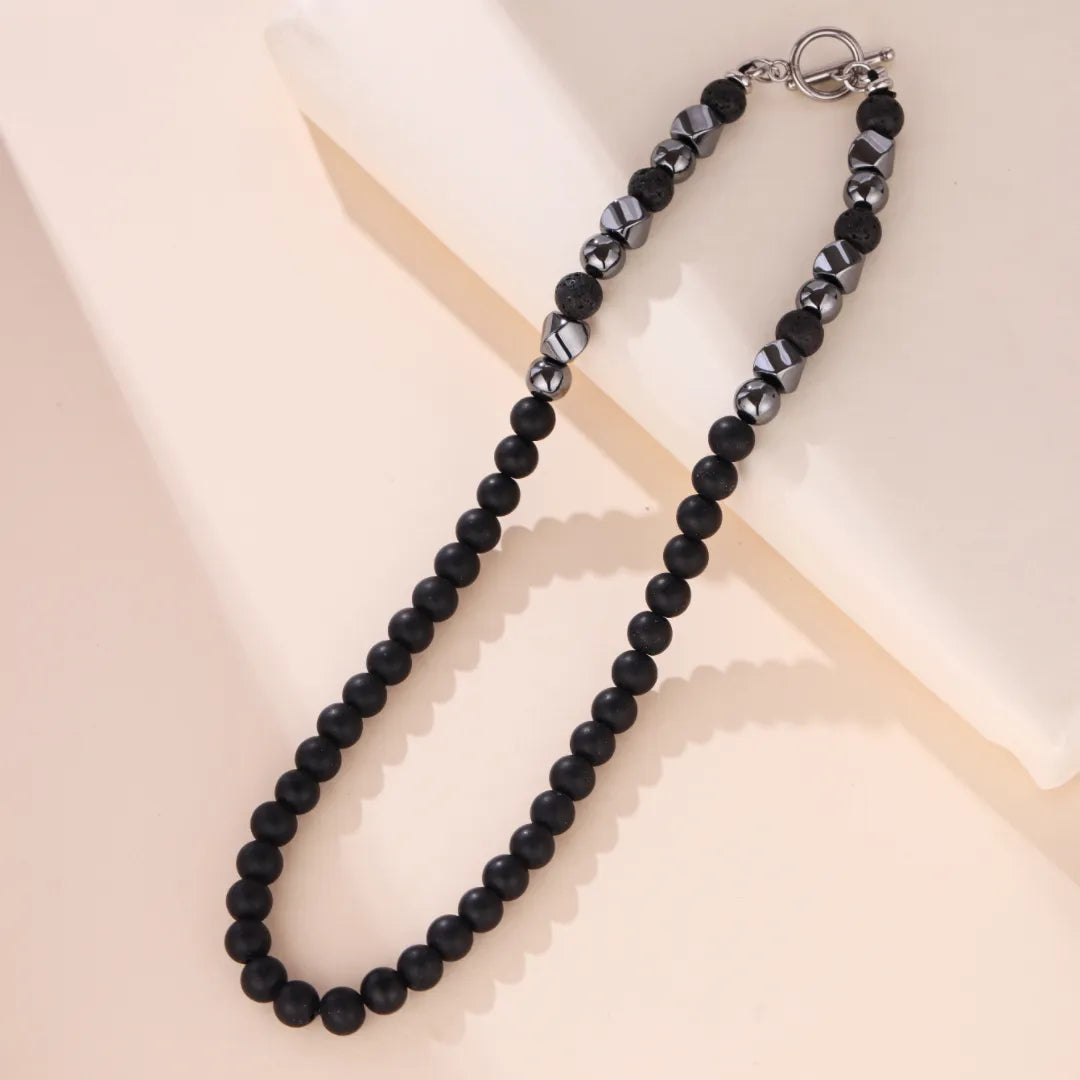 Collier Homme Hématite et Pierre de Lave "Puissance Sombre"