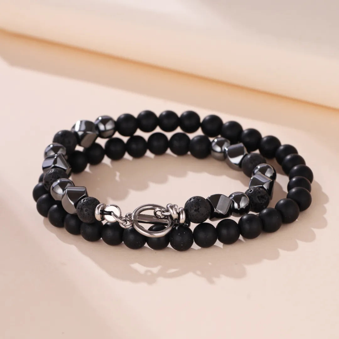 Collier Homme Hématite et Pierre de Lave "Puissance Sombre"