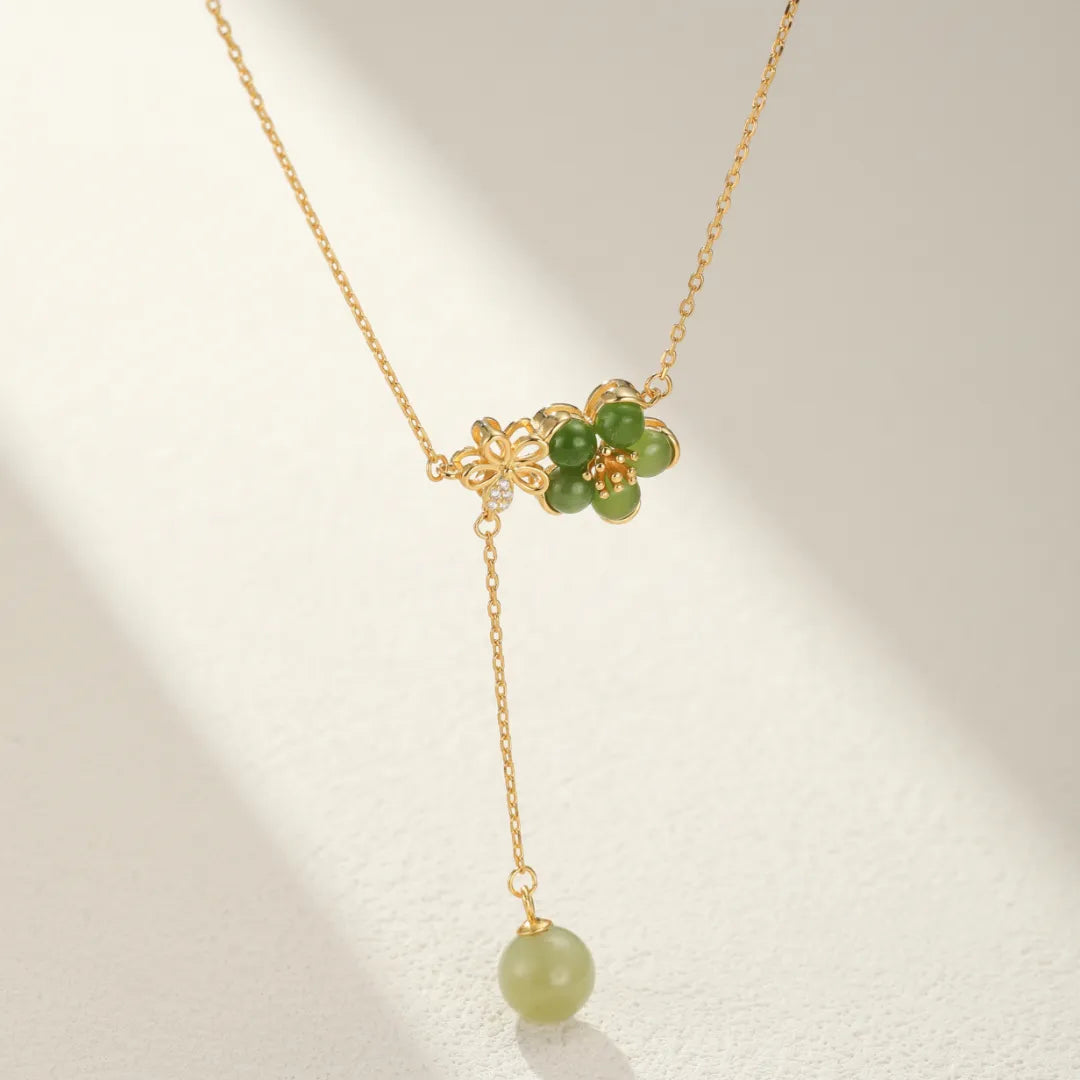 Collar Jade "Florecimiento Elegante" Plata Dorada Oro