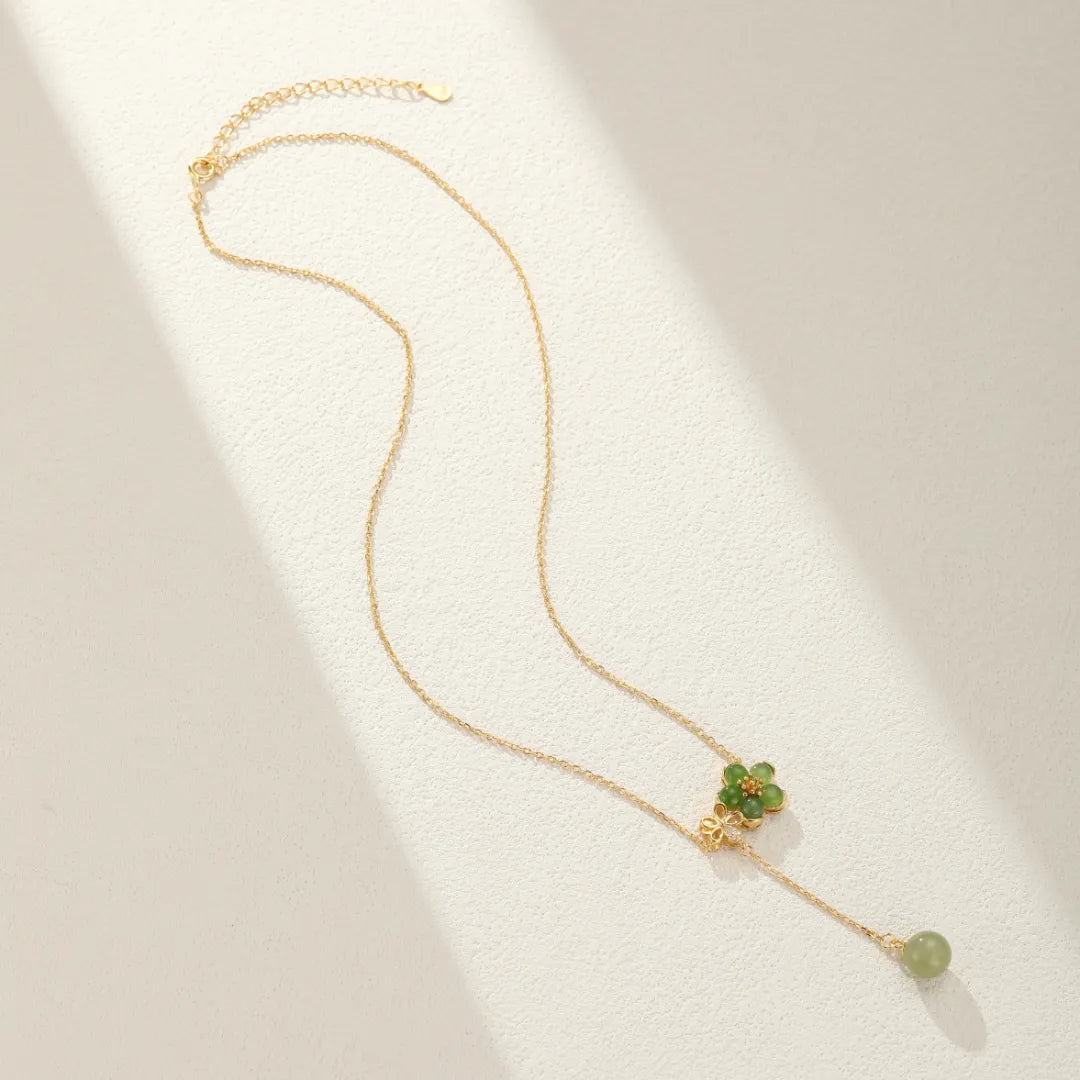 Collar Jade "Florecimiento Elegante" Plata Dorada Oro