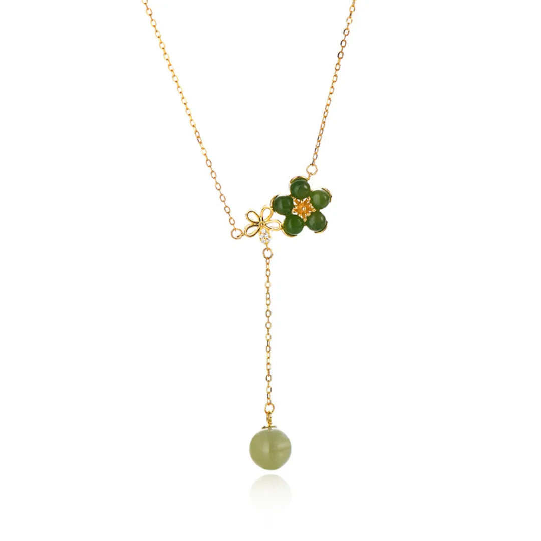 Collar Jade "Florecimiento Elegante" Plata Dorada Oro