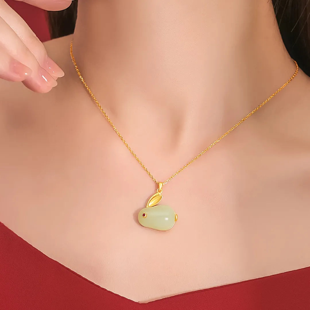 Collier Jade "Lapin Doux" Argent Doré Or