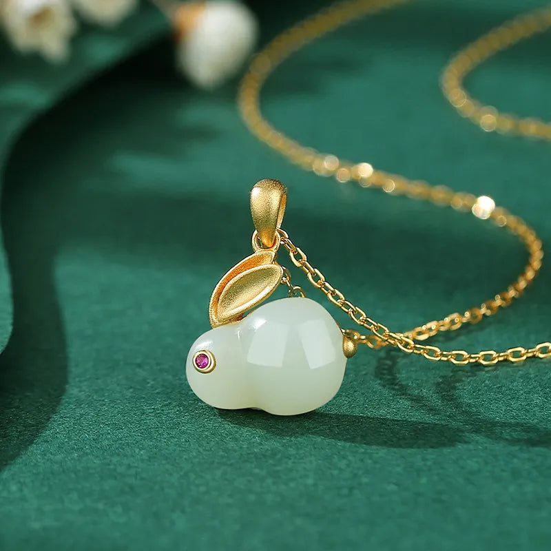 Collier Jade "Lapin Doux" Argent Doré Or
