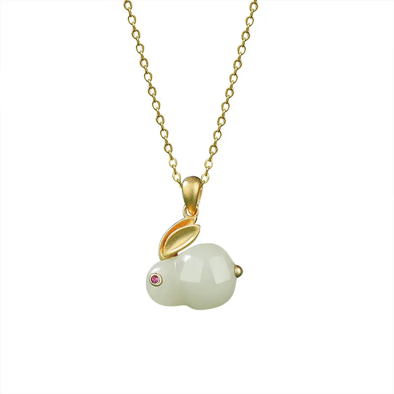 Collier Jade "Lapin Doux" Argent Doré Or