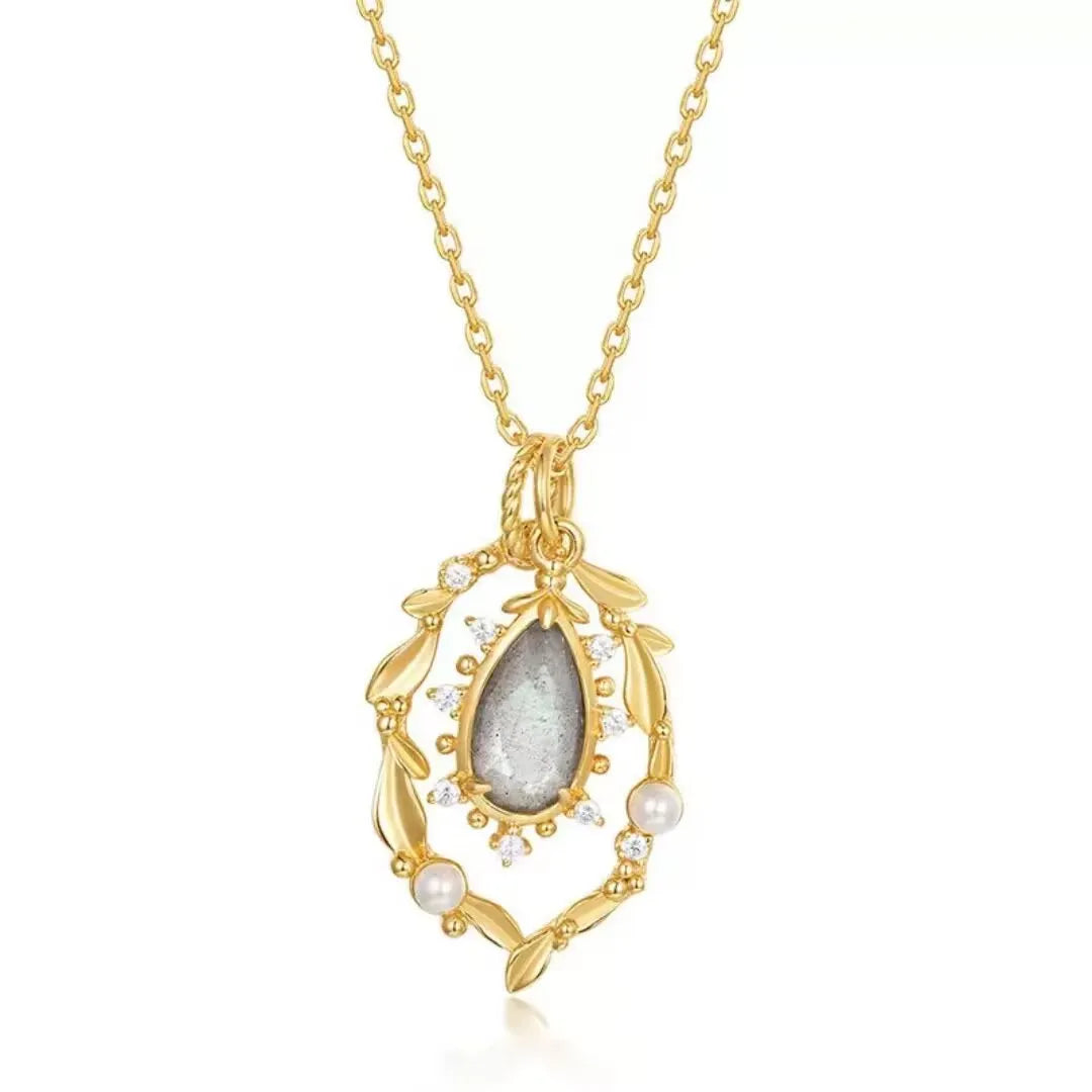 Collar Labradorita y Perla "Esencia Celestial" Plata Dorada Oro