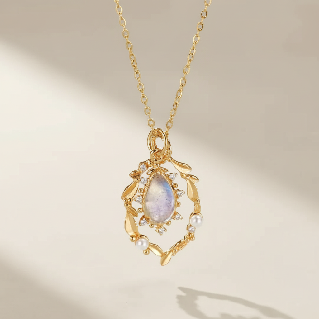Collar Labradorita y Perla "Esencia Celestial" Plata Dorada Oro