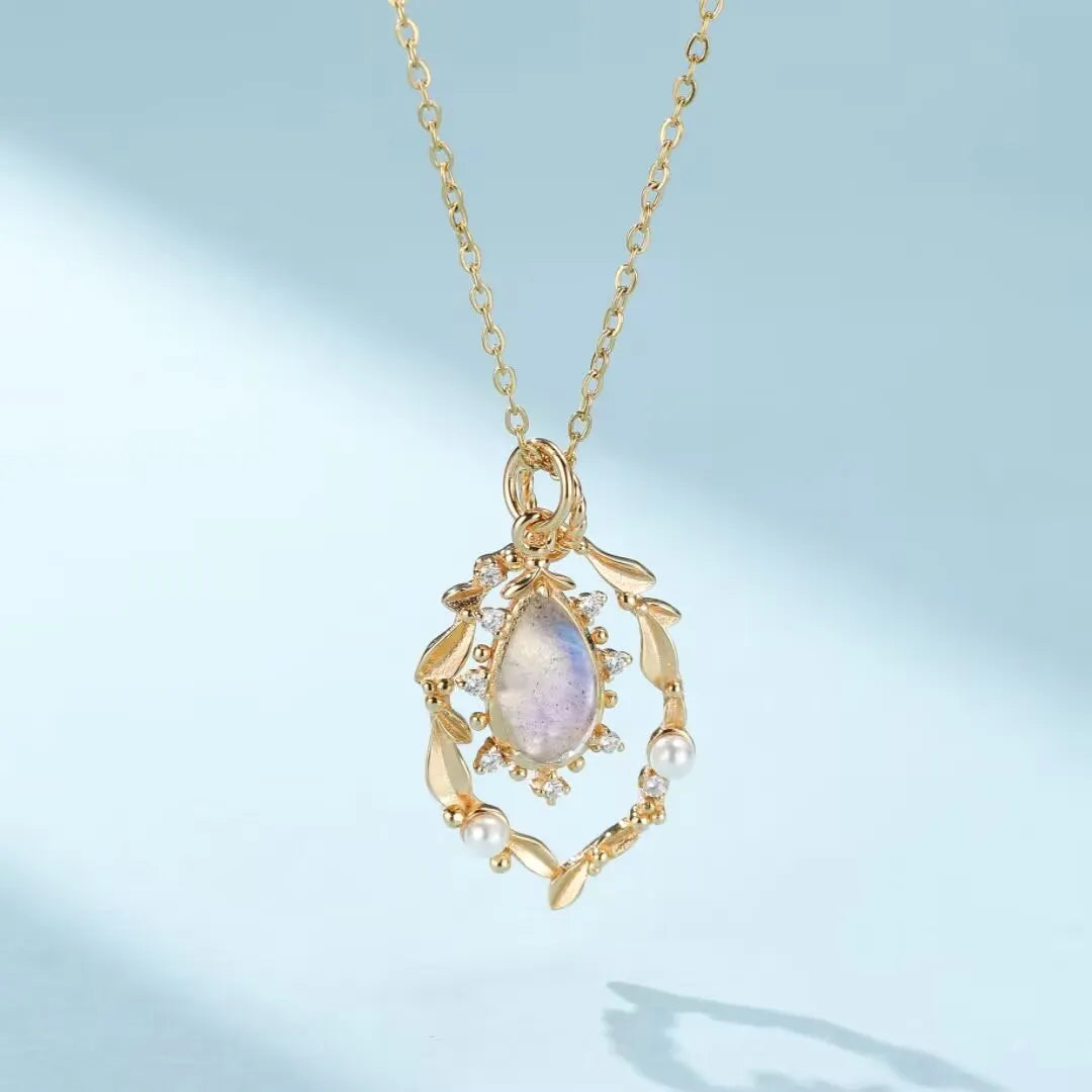 Collier Labradorite et Perle "Essence Céleste" Argent Doré Or