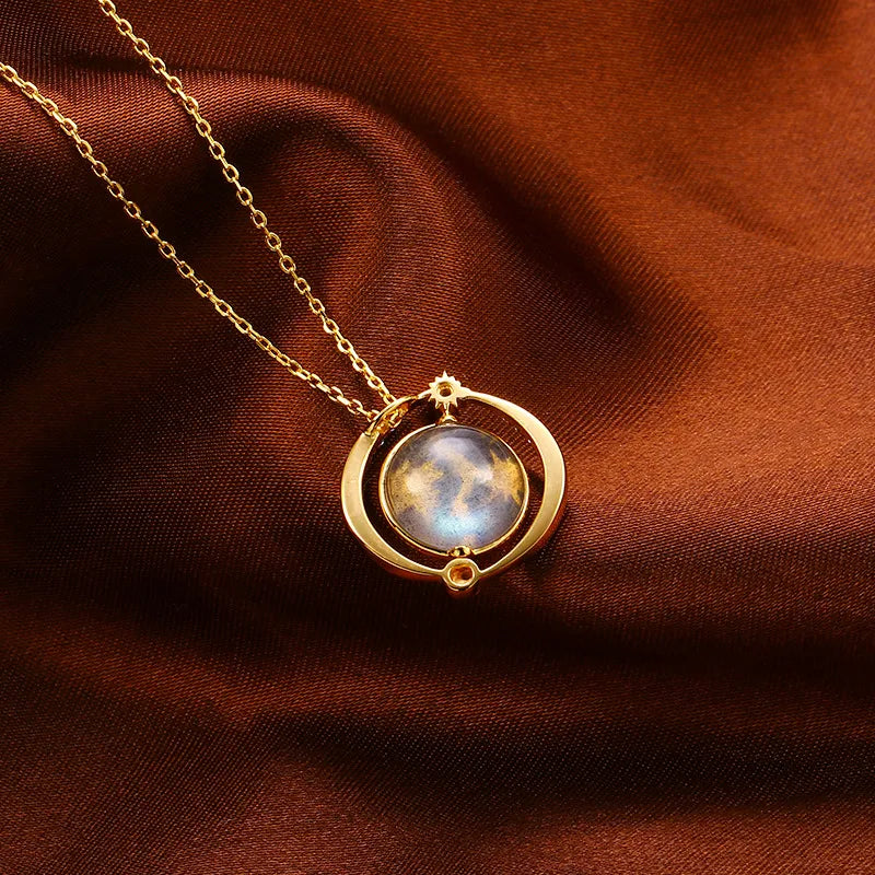 Collier Labradorite – Éclat Céleste, Argent Plaqué Or