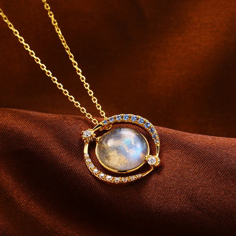 Collier Labradorite – Éclat Céleste, Argent Plaqué Or