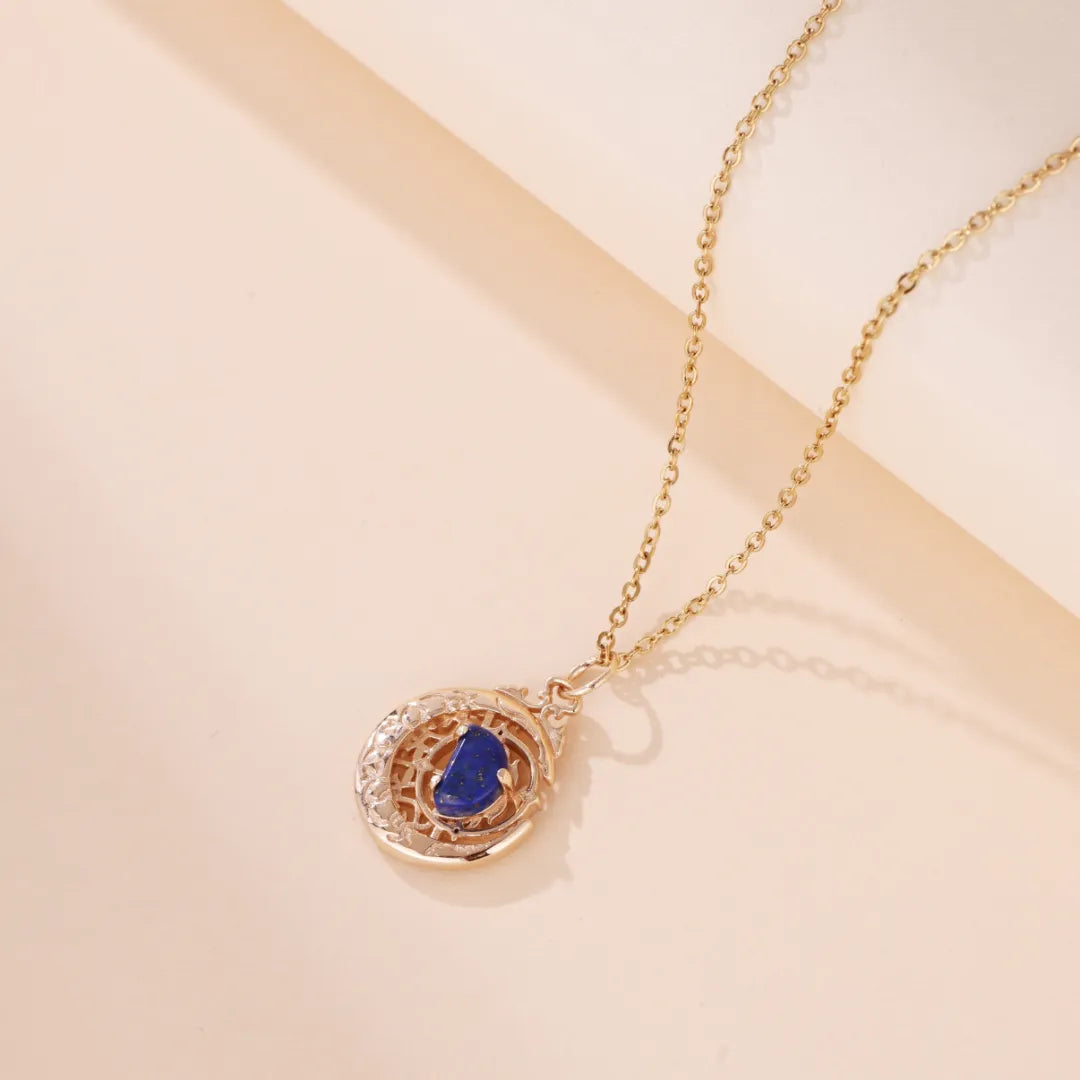 Collier Lapis Lazuli "Belle Lune" Argent Doré Or
