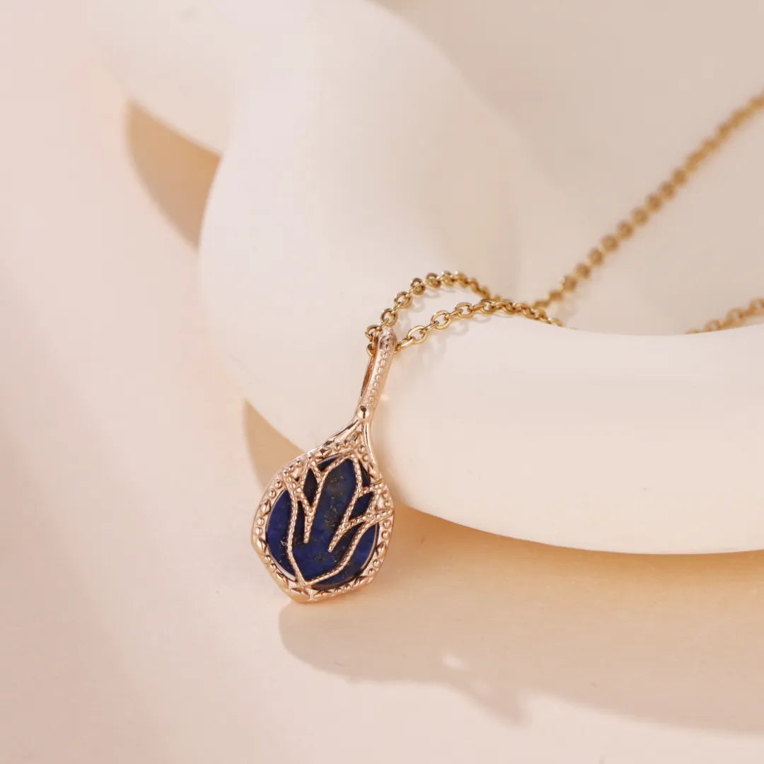 Collana Lapis Lazuli e Labradorite "Lotus Obscur" Argento Dorato Oro