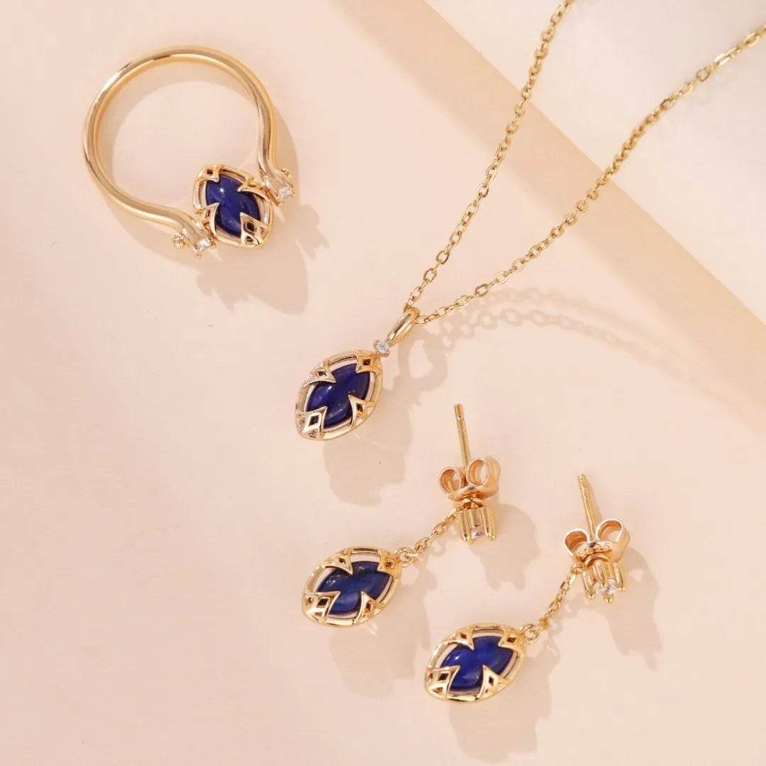 Bague Lapis Lazuli et Quartz Clair "Sérénité Marine" Argent Doré Or