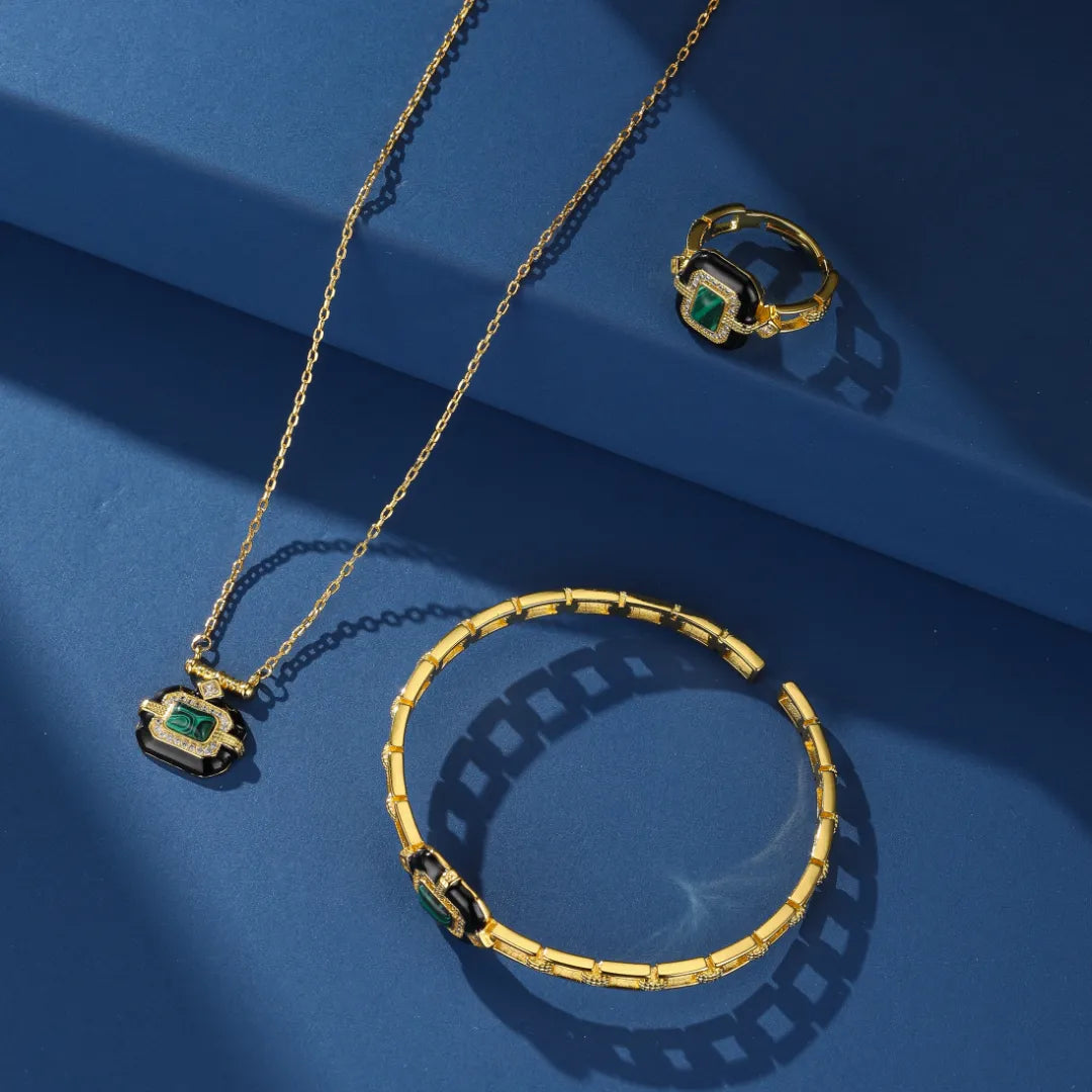 Bague Malachite "Aurore Nocturne" Doré Or