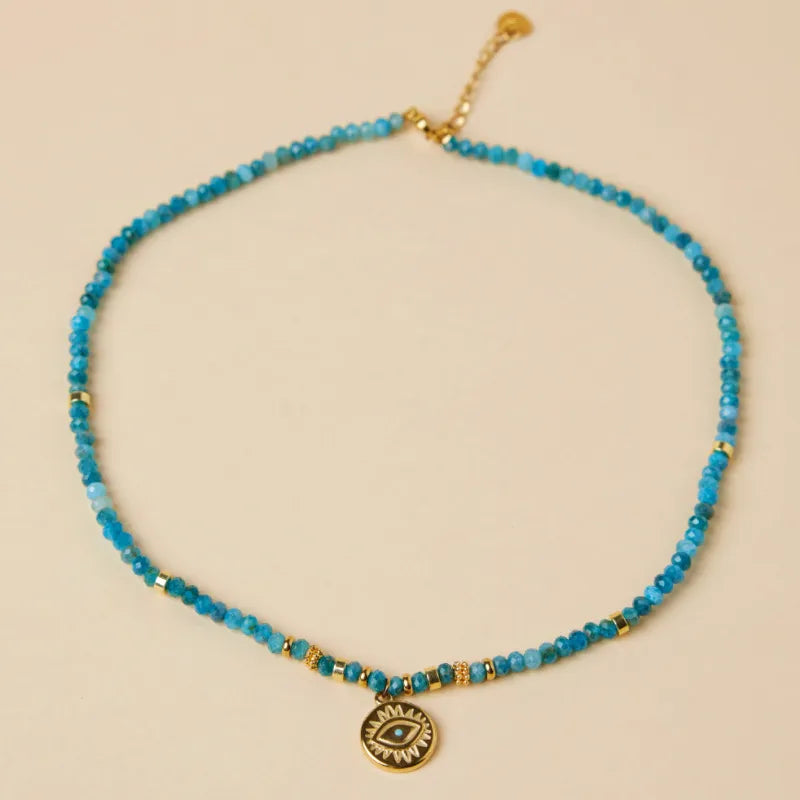 Collier Mauvais Œil Apatite "Mystère Bleu"