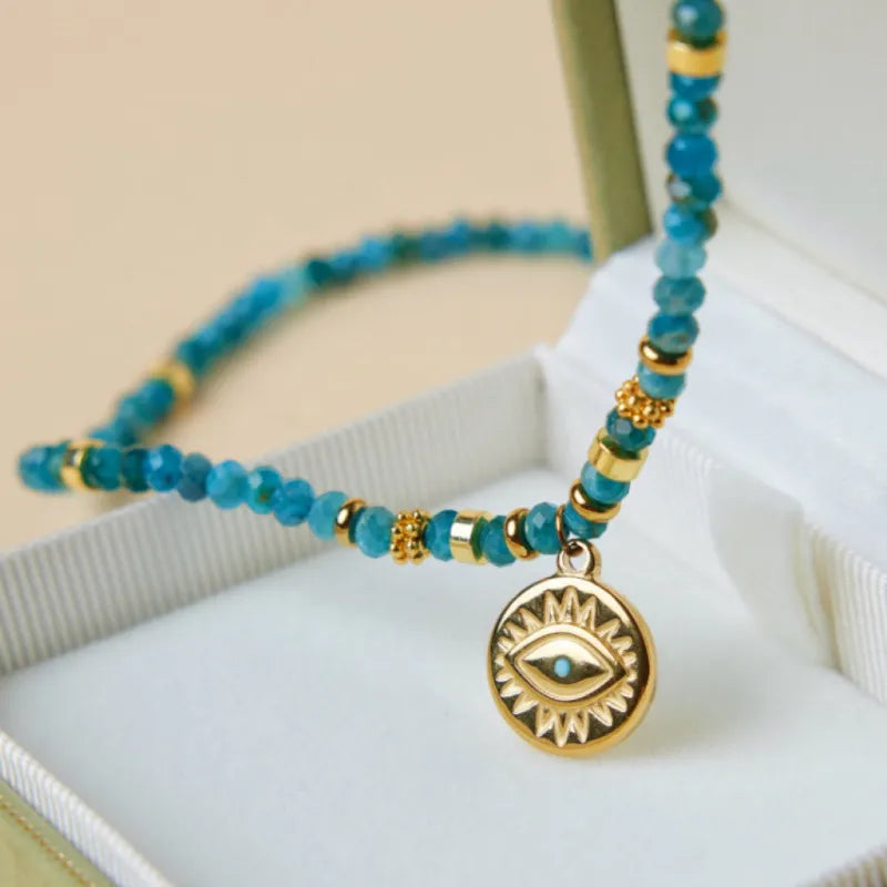Collier Mauvais Œil Apatite "Mystère Bleu"
