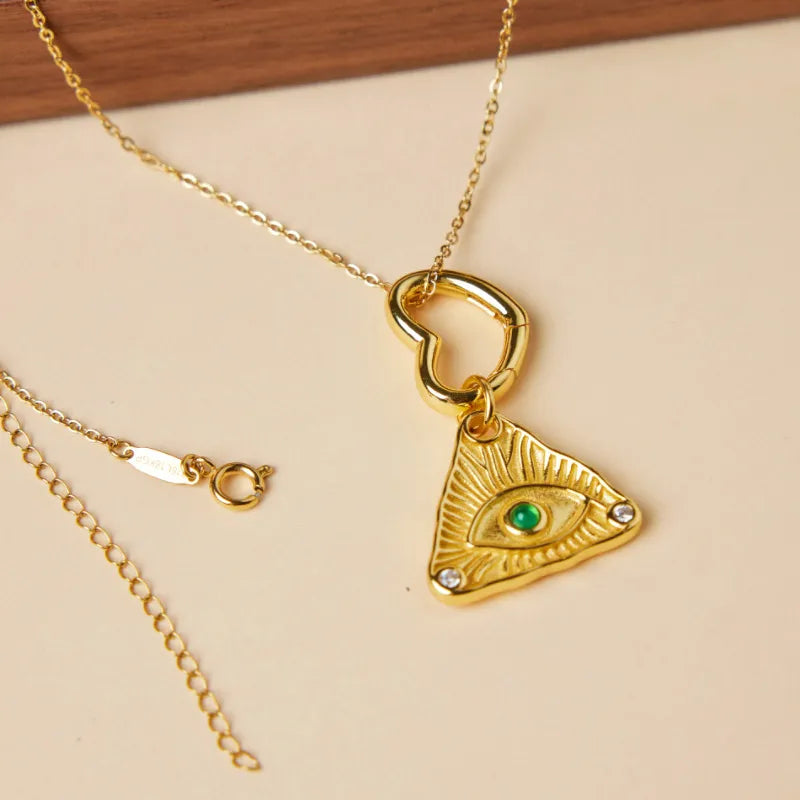 Collier Mauvais Œil Agate " Veille Dorée" Argent Doré Or