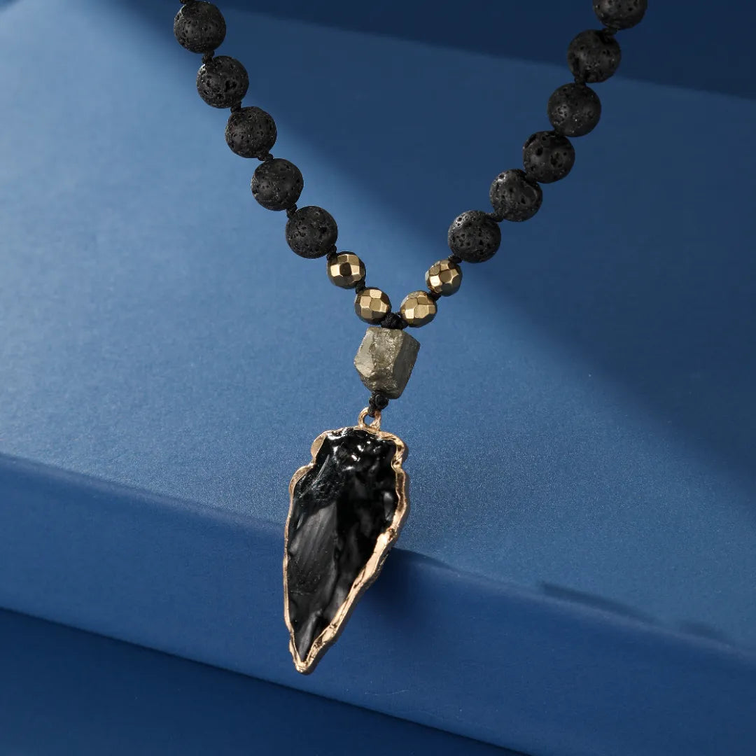 Collier Obsidienne et Pierre de Lave "Volcan Noir"