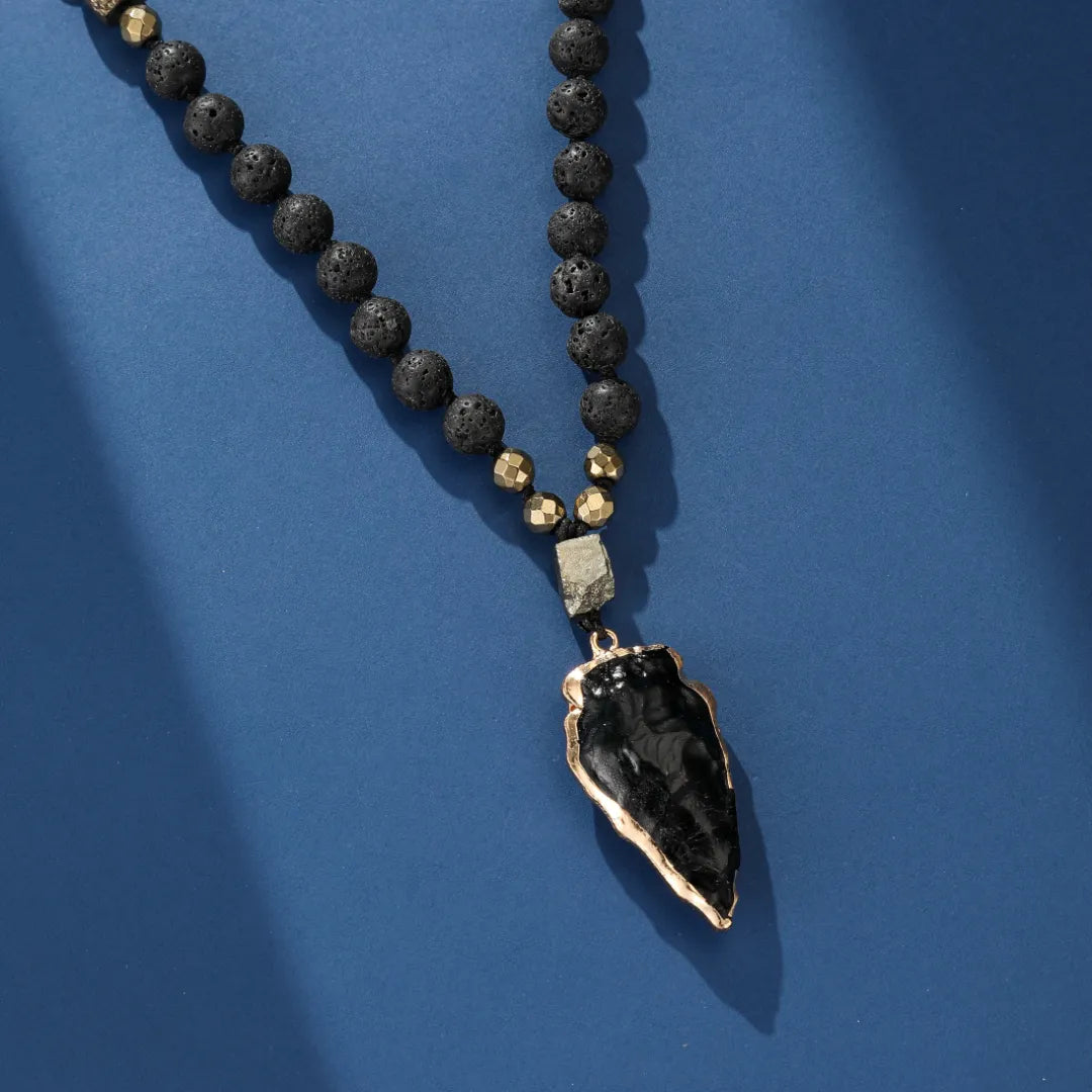 Collier Obsidienne et Pierre de Lave "Volcan Noir"