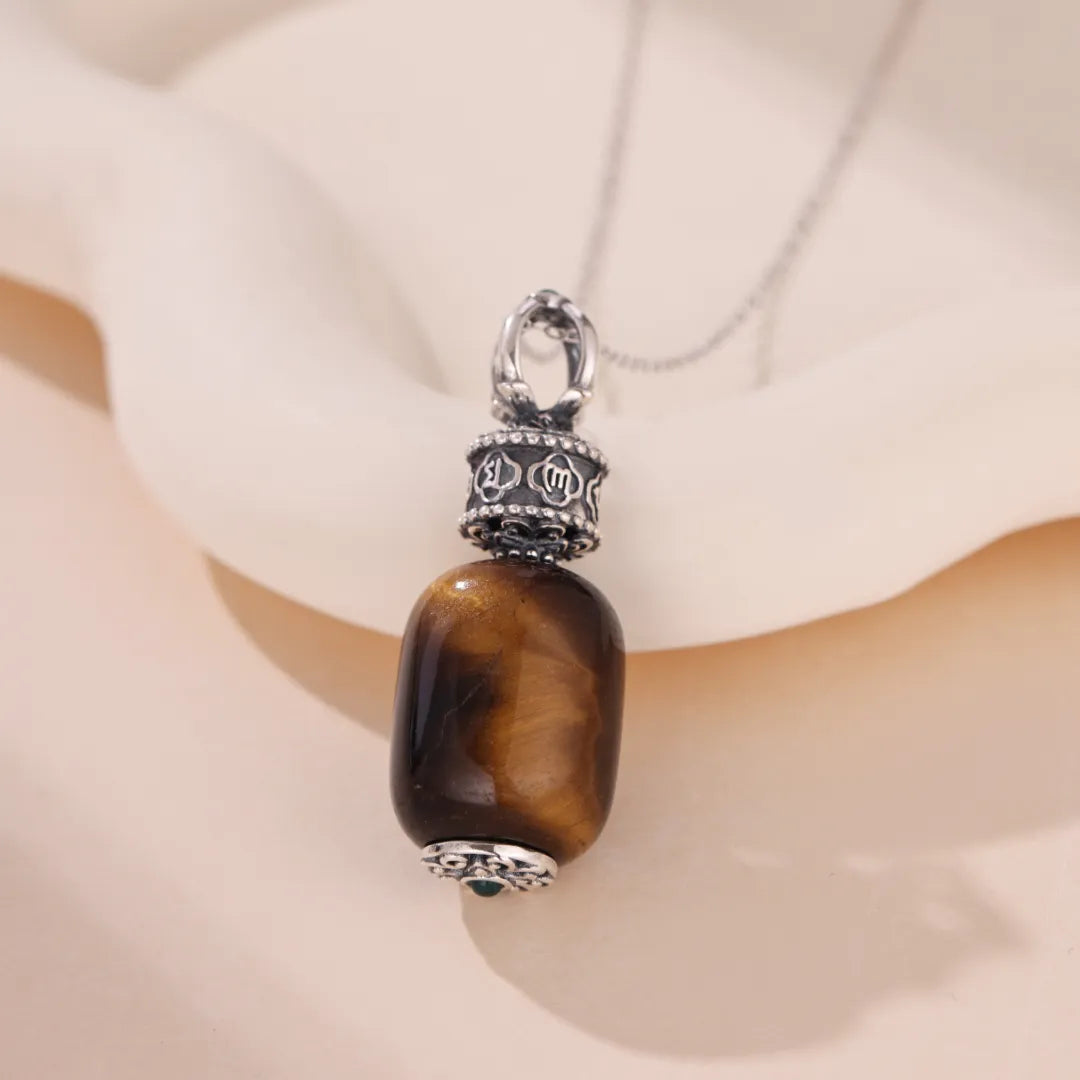 Collier Œil de Tigre Six Mantras "Miracle Protecteur" Argent