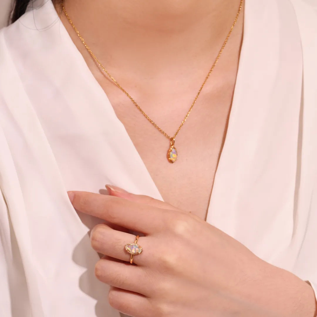 Collier Opale "Aura Envoûtante" Argent Doré Or