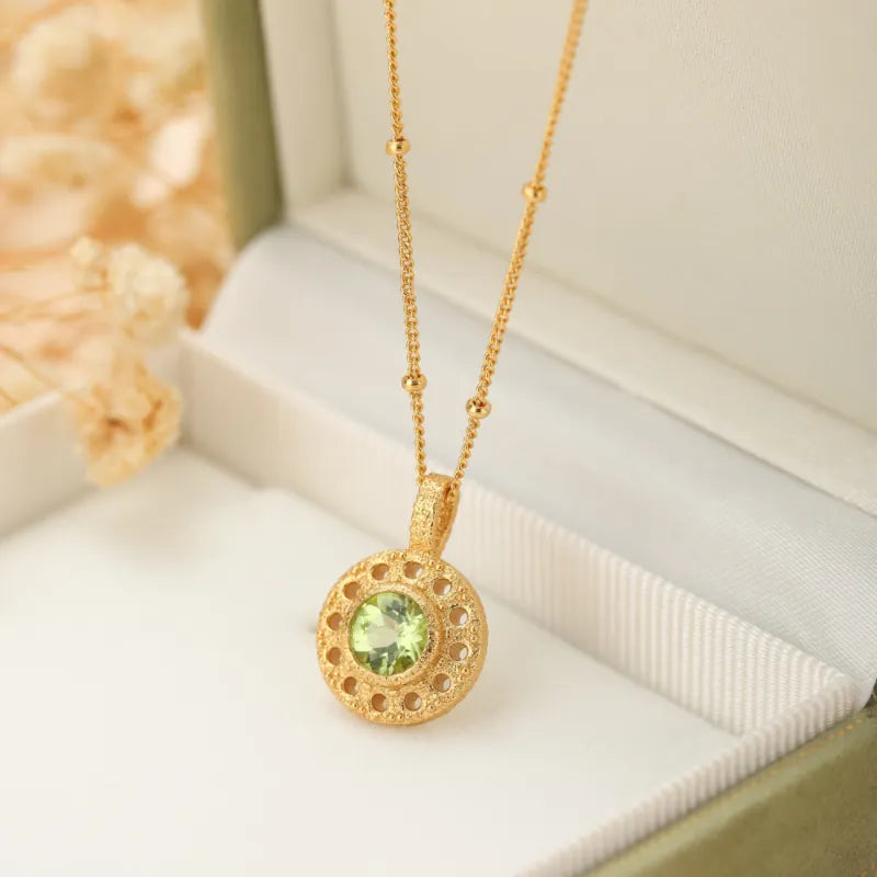 Collar Peridoto "Círculo de Prosperidad" Plata Dorada Oro