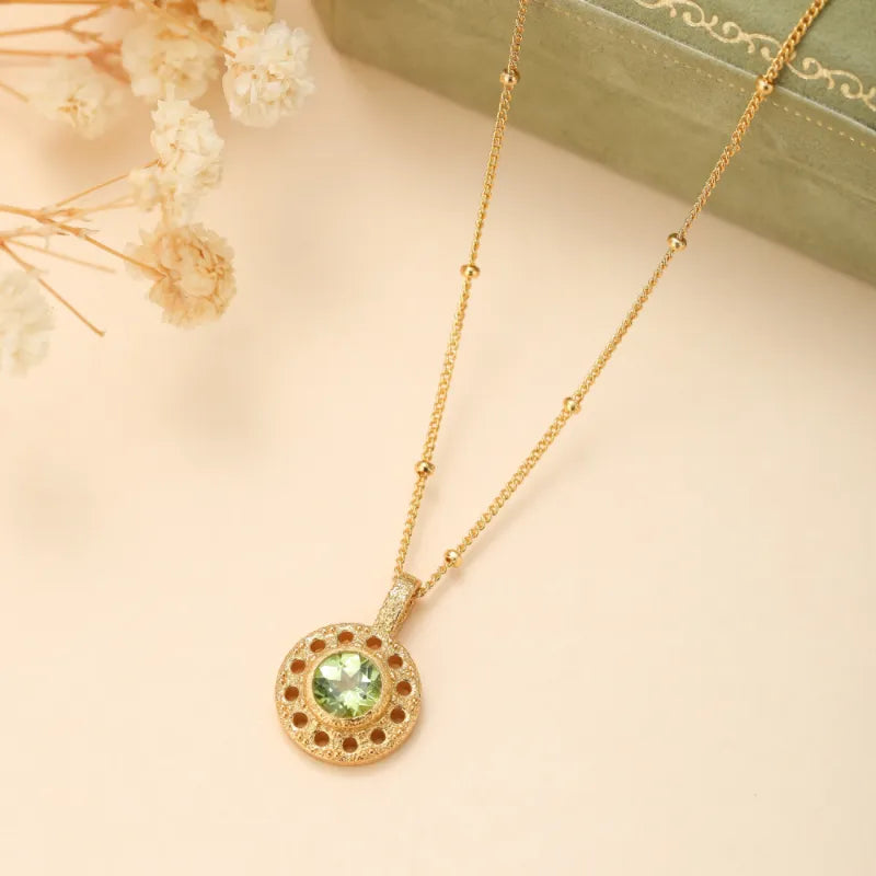 Collar Peridoto "Círculo de Prosperidad" Plata Dorada Oro