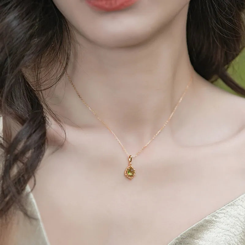 Collar Peridoto "Brillo Positivo" Plata Dorada Oro