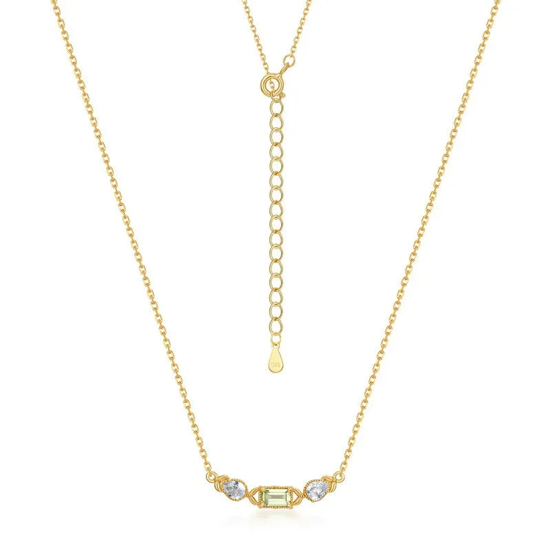 Collar Peridoto y Topacio "Refinamiento Geométrico" Plata Dorada