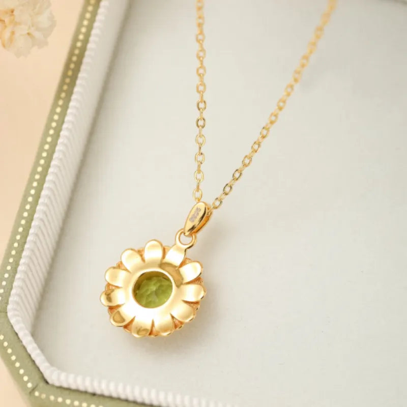 Collier Péridot "Fleur Rayonnante" Argent Doré Or