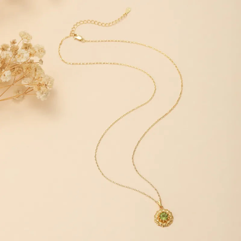 Collier Péridot "Fleur Rayonnante" Argent Doré Or
