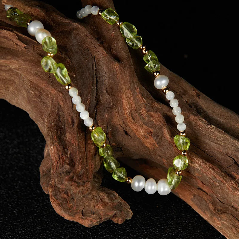 Collier Péridot, Perle et Nacre "Élégance Solaire" Argent Doré Or