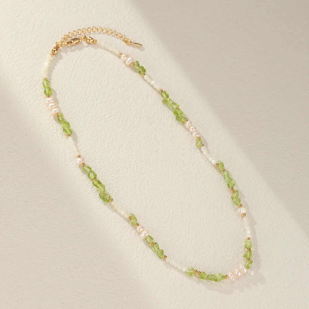 Collier Péridot, Perle et Nacre "Élégance Solaire" Argent Doré Or