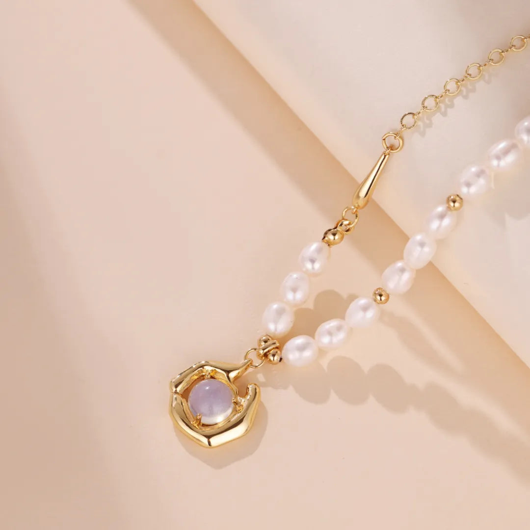 Collier Perle d'Eau Douce et Opale "Dance Marine" Doré Or