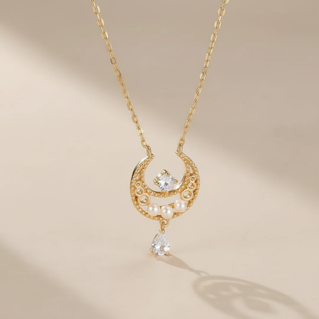 Collar Piedra de Luna "Clair de Lune" Plata Dorada Oro