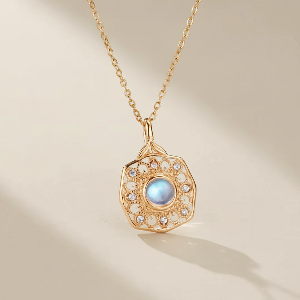 Collana Pietra di Luna "Riflesso Incantevole" Argento Dorato Oro